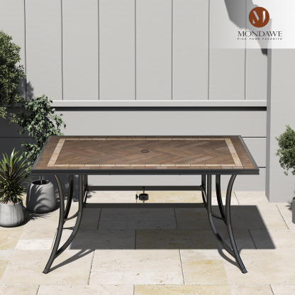 Mondawe 59 inch W x 40 inch Rust-Free Aluminum Ceramic Tile Top Outdoor Patio Rectangular Dining Table with Umbrella Hole-Mondawe