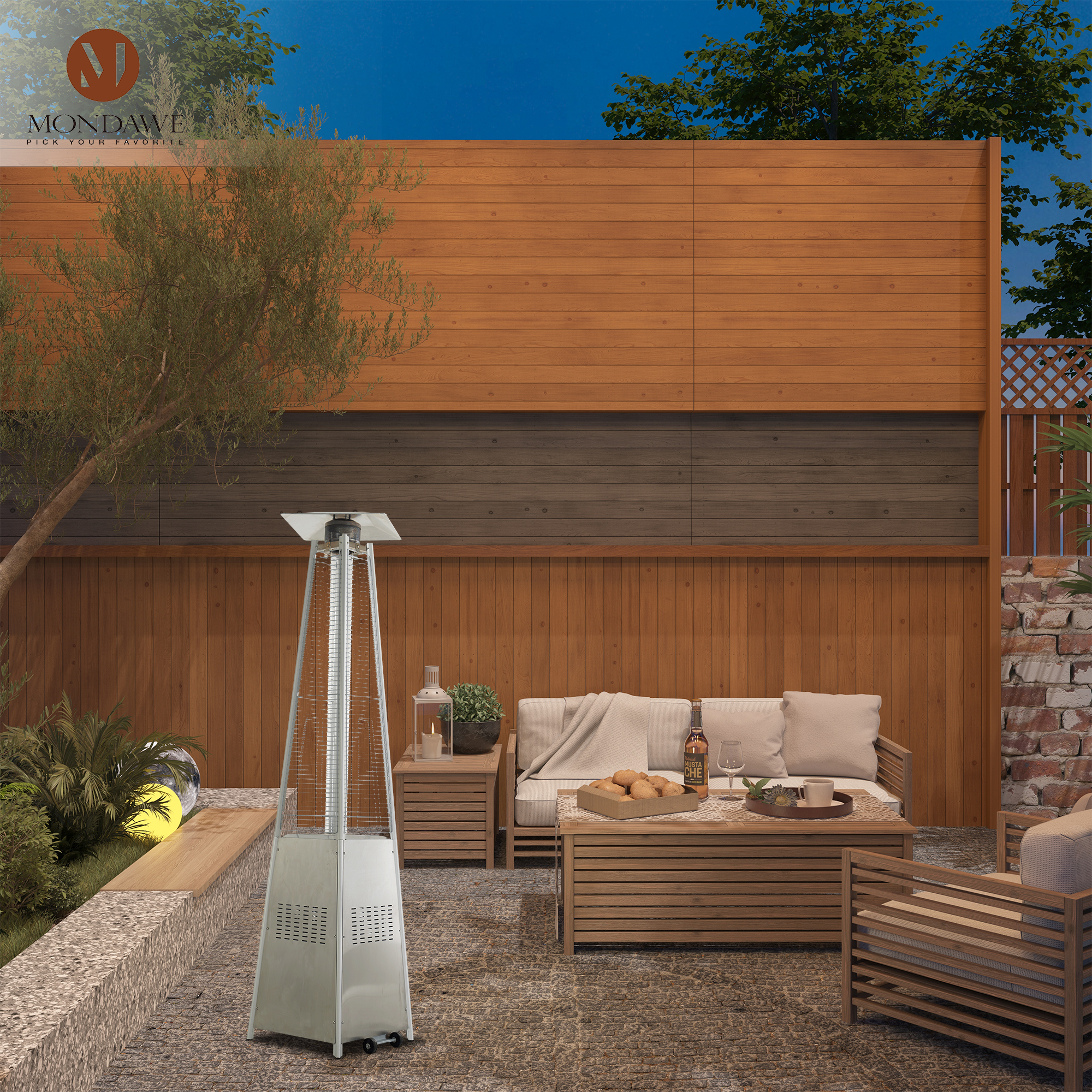 Mondawe Outdoor Warm Cozy 48000-BTU Silver Stainless Steel Floorstanding Liquid Propane Patio Heater-Mondawe