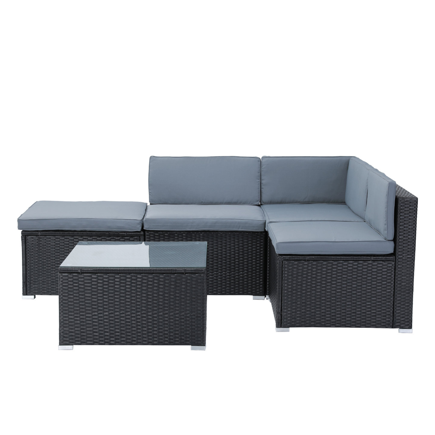 Mondawe 6-piece All-Weather Wicker PE rattan Patio Outdoor Lounge Conversation Sectional Set with coffee table, wicker sofas, ottomans, removable cushions