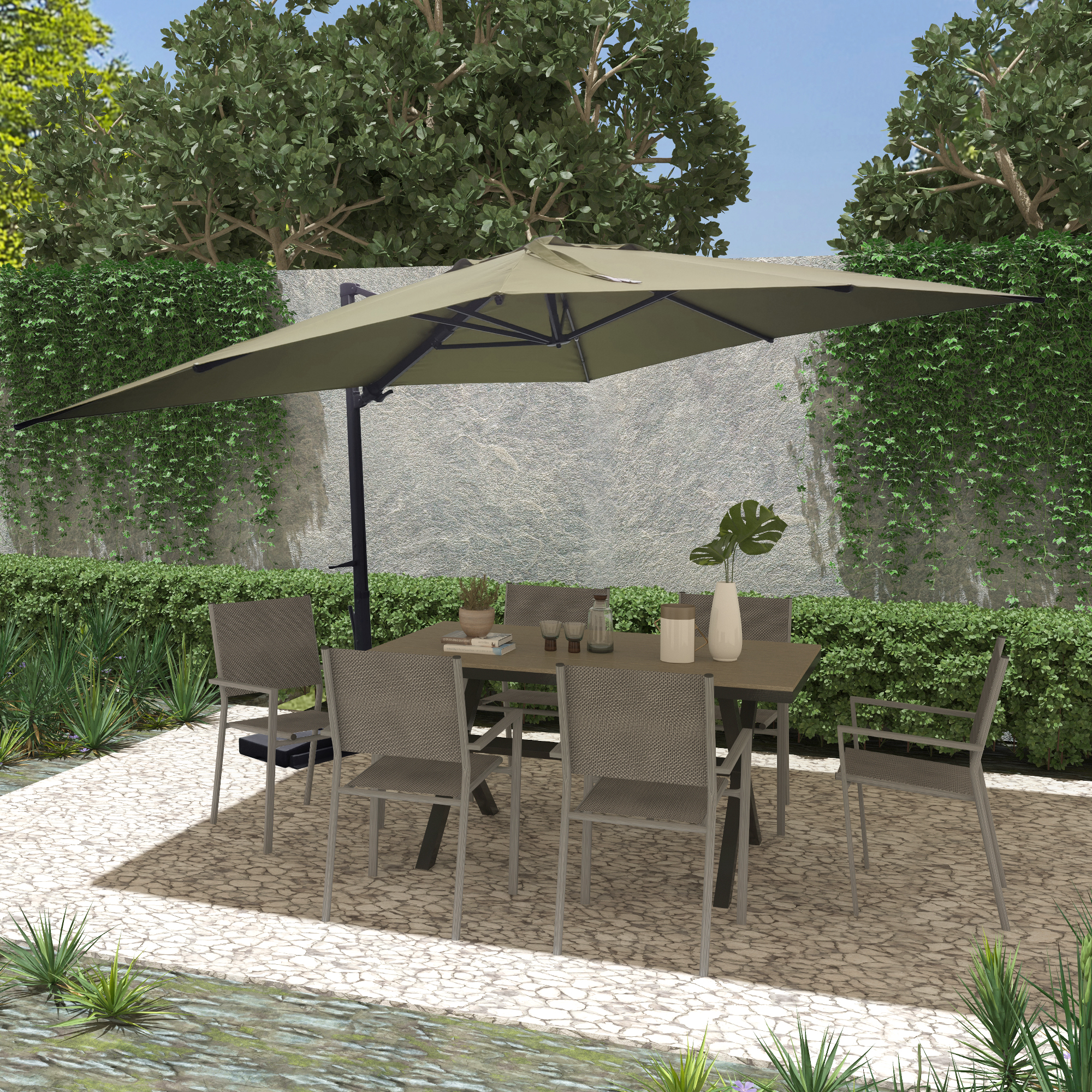 Mondawe 10 ft. Square Patio Cantilever Umbrella Aluminum Tilt Outdoor Hanging for Garden Balcony