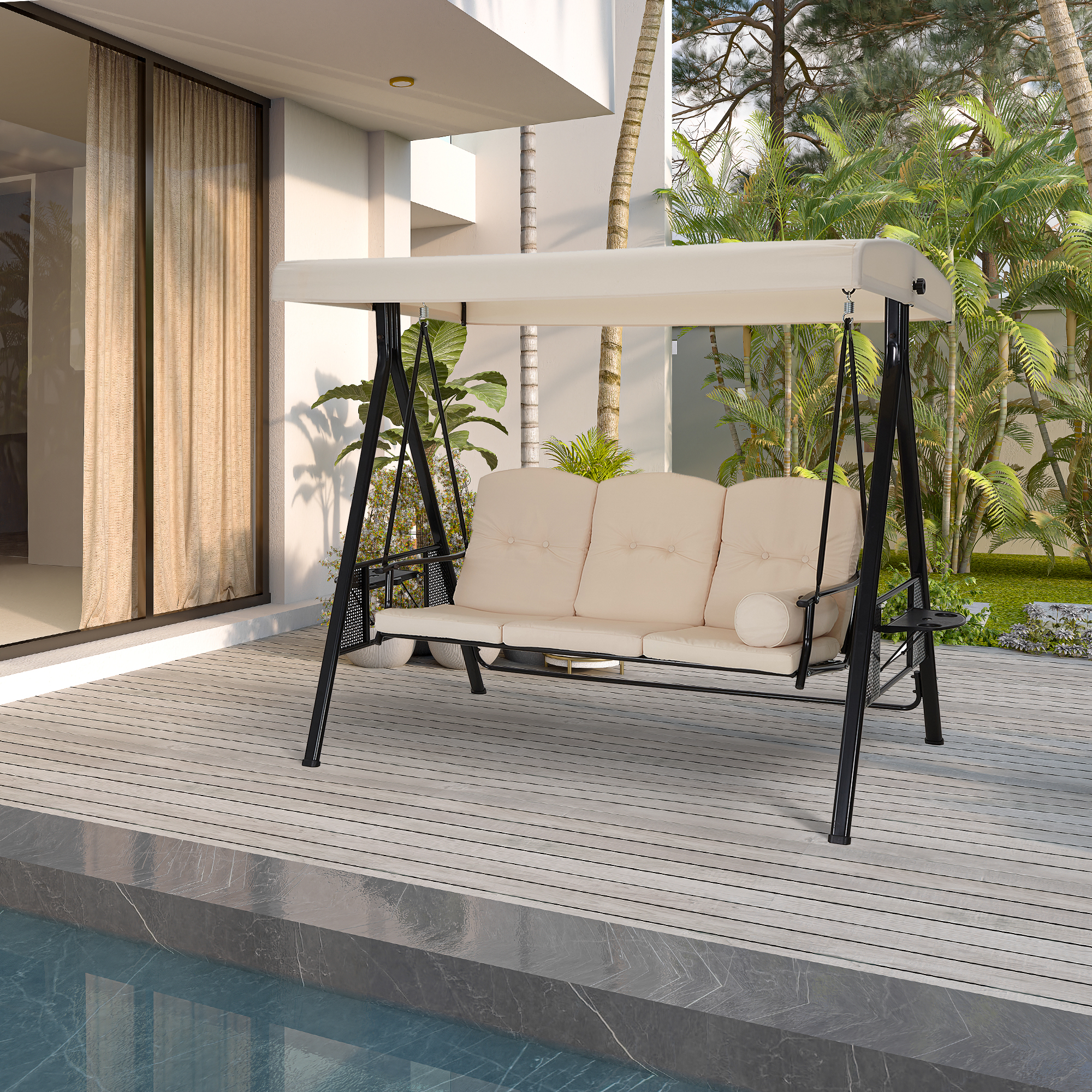 3-Person Adjustable Canopy Porch Swing Chair with Weather-Resistant Steel Frame for Outdoor Patio-Mondawe