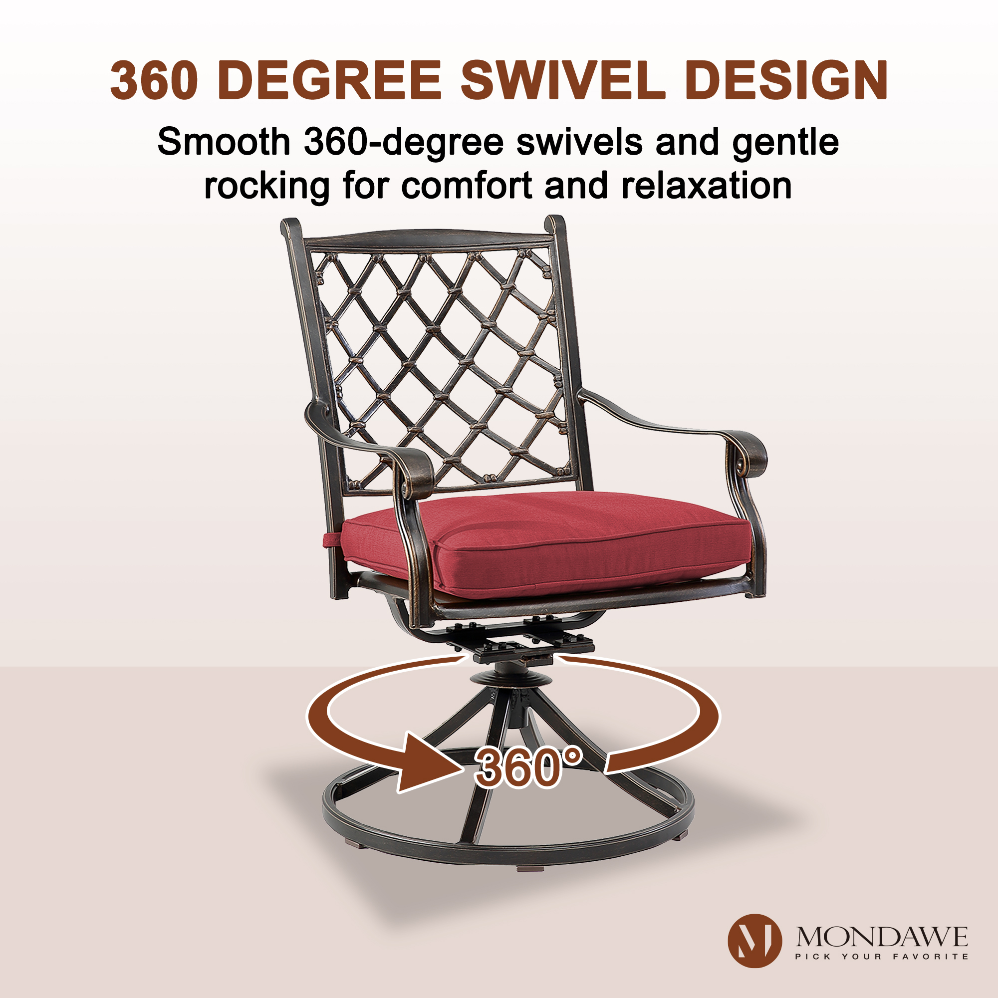 2Pcs Cast Aluminum Diagonal-Mesh Backrest Swivel Chairs-Mondawe