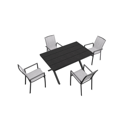Mondawe 5/7 PCS Aluminum Outdoor Dining Set with Teslin Backrest Chairs and Plastic Wood Tabletop-Mondawe