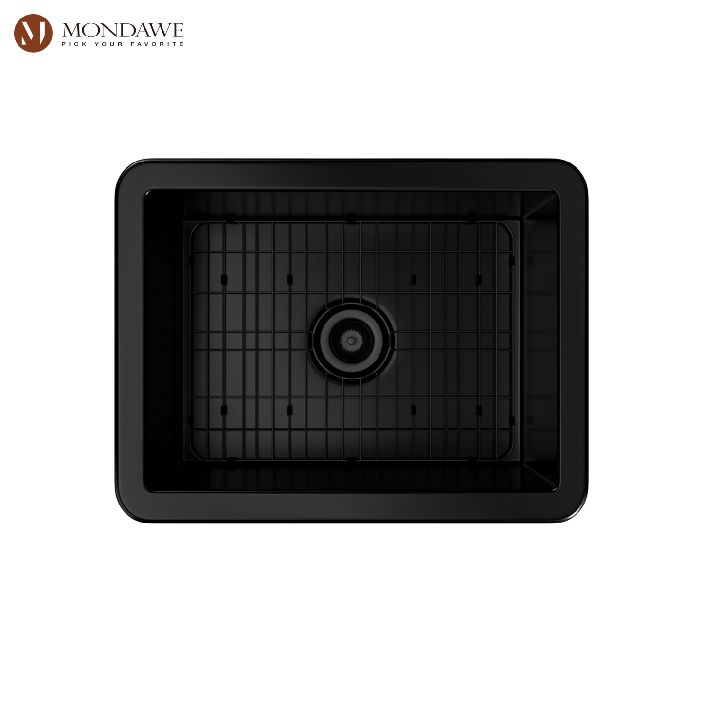 Undermount 24 In. Matte Black Single Bowl Fireclay Kitchen Sink Comes With Pull Down Kitchen Faucet-Mondawe