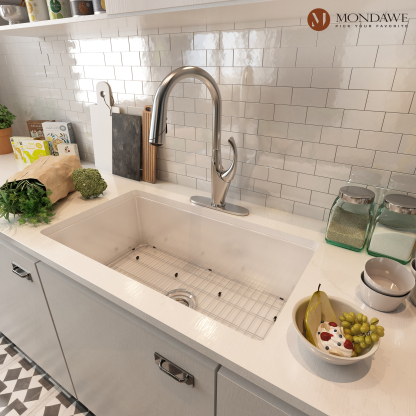 Undermount 32 In. Single Bowl Fireclay Kitchen Sink In White Comes With Pull Down Kitchen Faucet-Mondawe