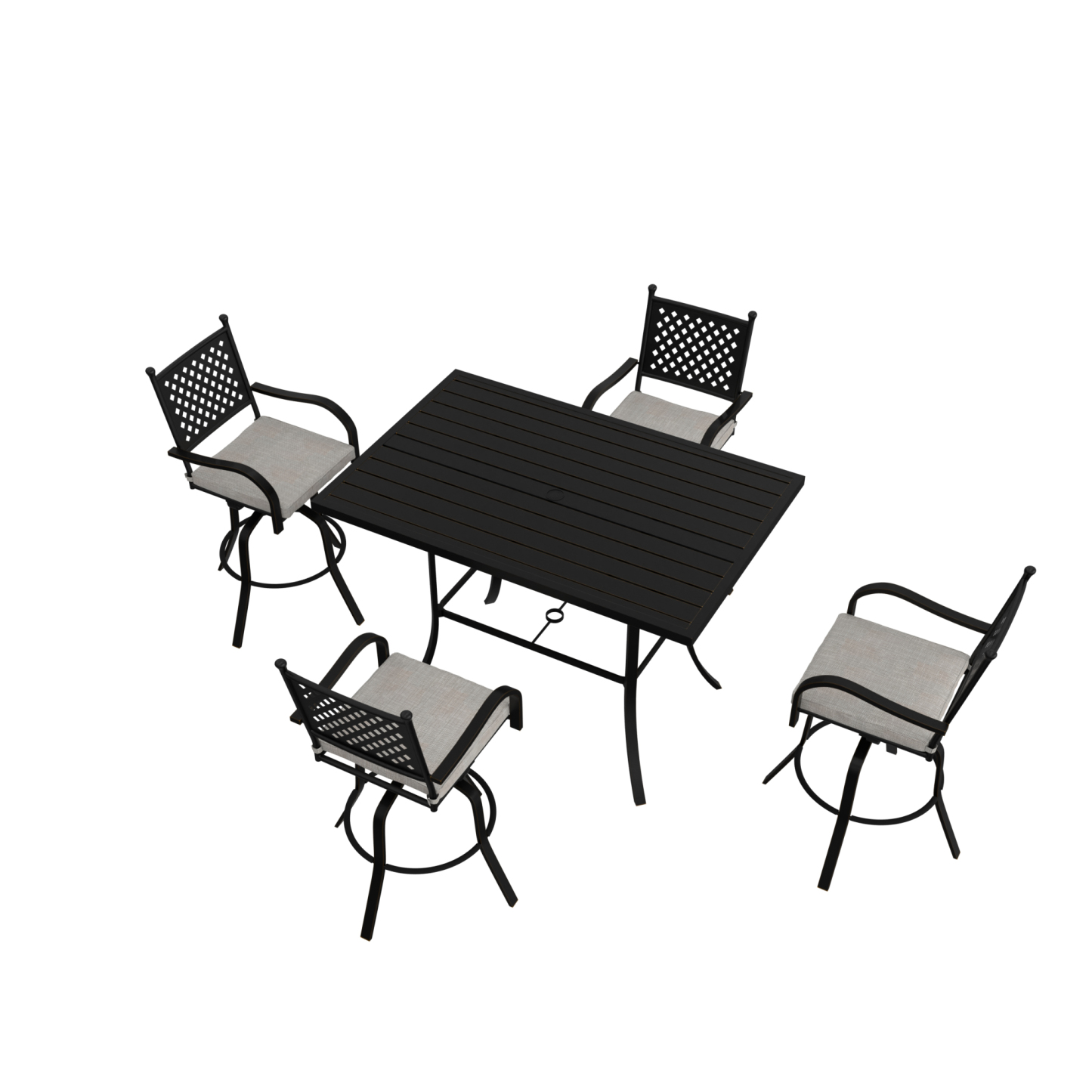 Mondawe 5-Piece Black Cast Aluminum Swivel Chairs and Table Dining Set for Outdoor Patio-Mondawe