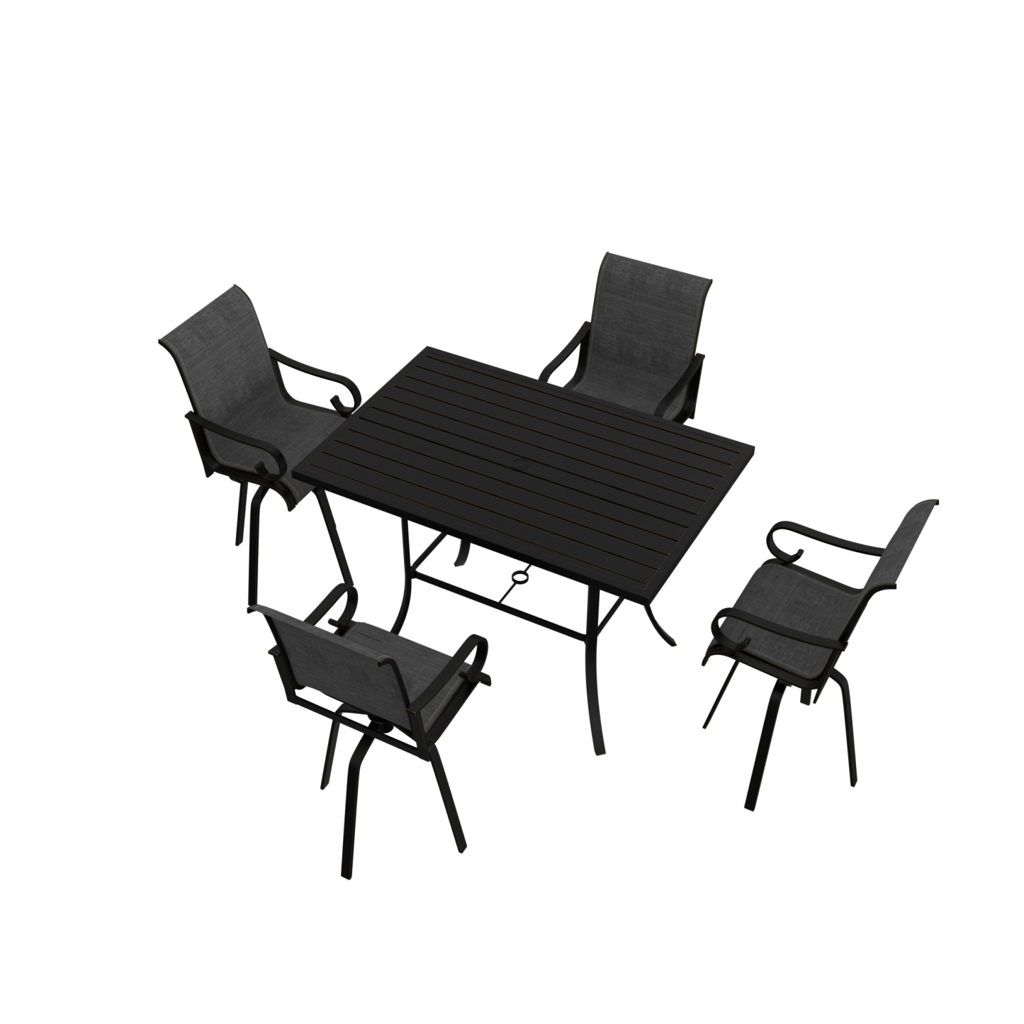 Mondawe 5-Piece Dining Set Outdoor Patio Cast Aluminum Swivel Chair with Table in Black-Mondawe