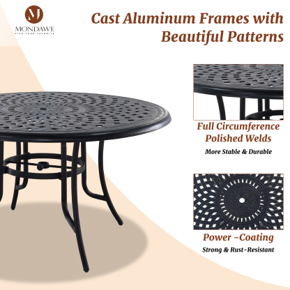 Mondawe Outdoor Round Patio Dining Table Black Metal with 1.8" Umbrella Hole for Poolside Backyard Deck-Mondawe