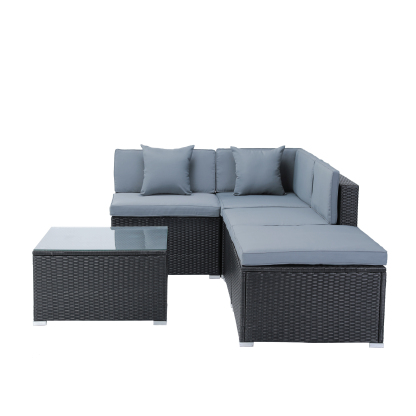 Mondawe 6-piece All-Weather Wicker PE rattan Patio Outdoor Lounge Conversation Sectional Set with coffee table, wicker sofas, ottomans, removable cushions