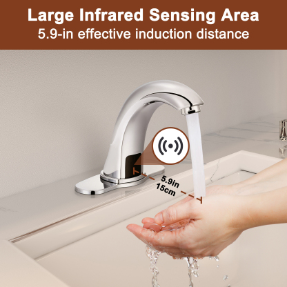 Hands-Free SensorTouchless Single Hole Bathroom Faucet in Chrome with Deck Plate and Valve-Mondawe