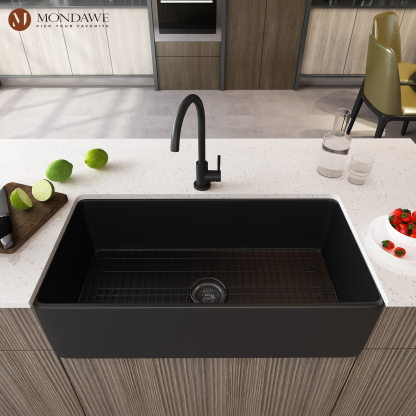 Farmhouse 36 in. single bowl fireclay kitchen sink comes with high-arc kitchen faucet-Mondawe