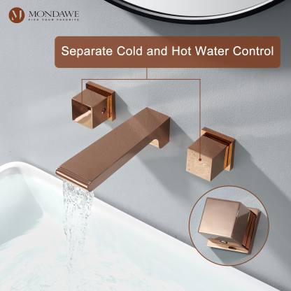Mondawe Spot Free Widespread Wall Mount 3-Hole Sink  Water Tap with Double Handle-Mondawe