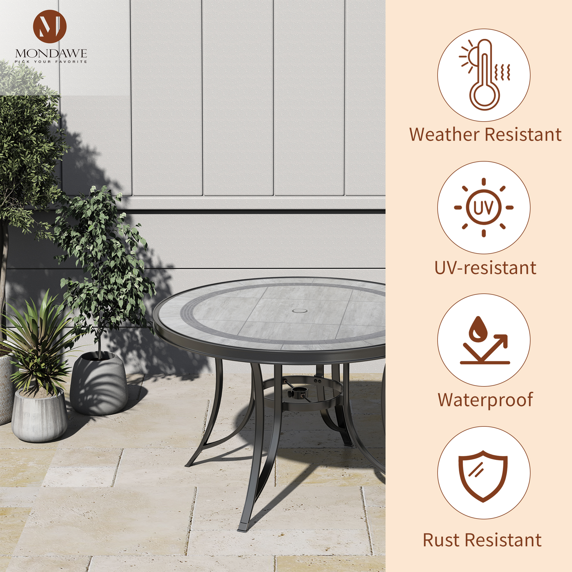 Mondawe Patio Round Dining Table Bronze Rust Resistant Cast