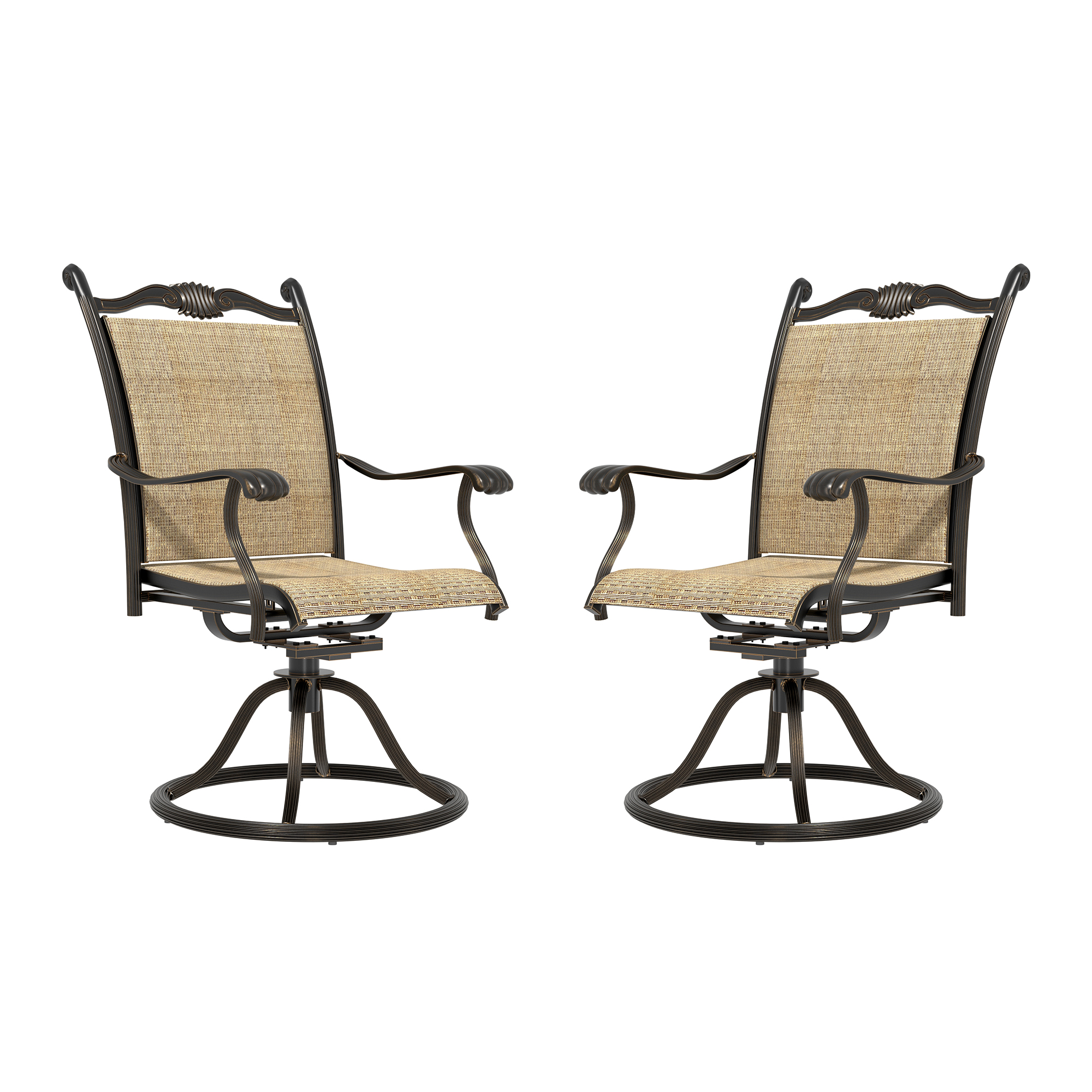 2Pcs Cast Aluminum Textilene Swivel Chairs
