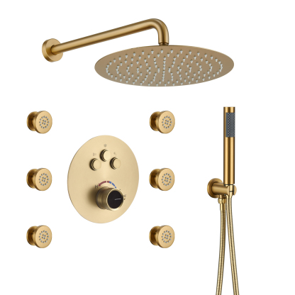 Round Shower System With Body Jet,12 inch Wall Mounted High-Pressure R