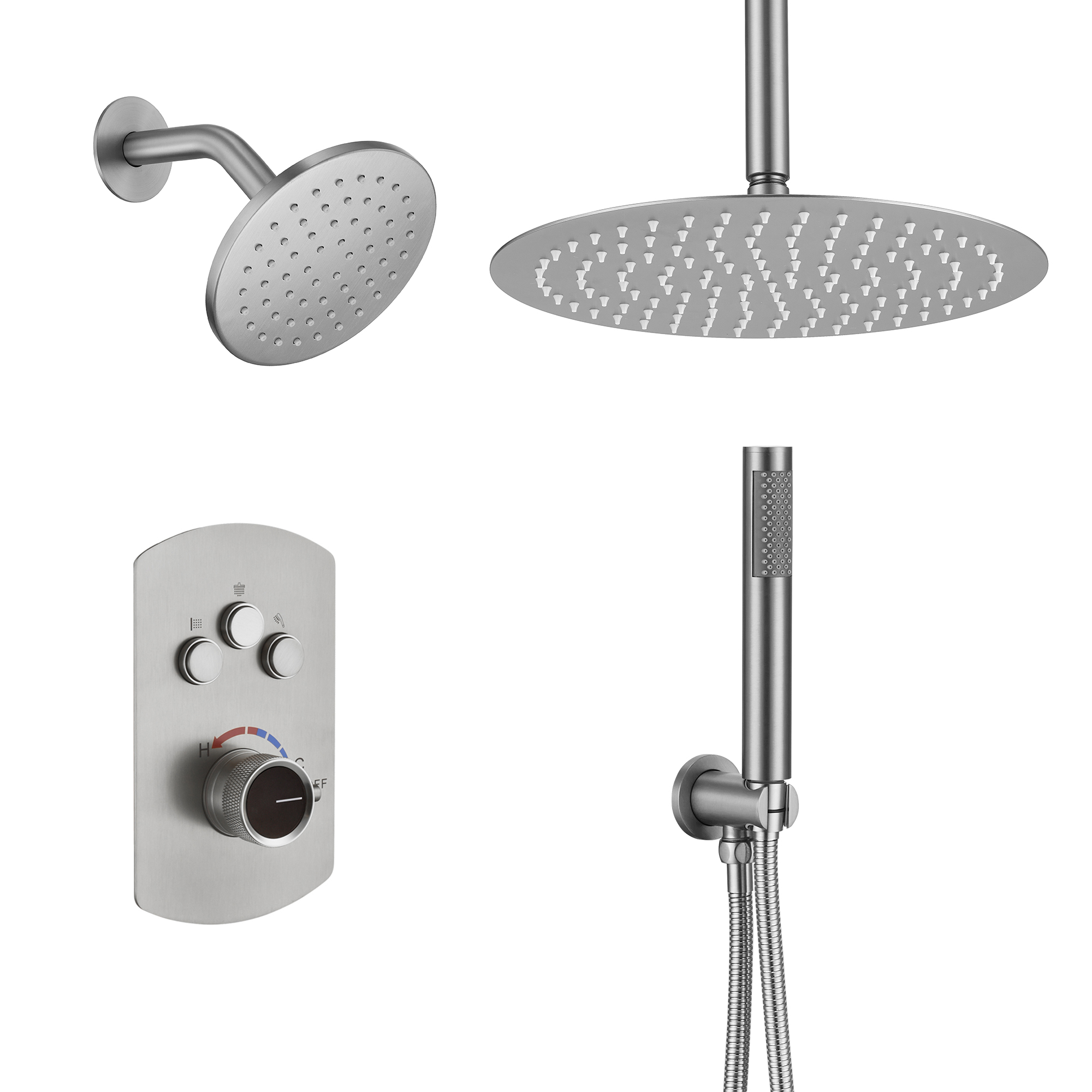 BN-Mondawe Pressure Balanced 3-Spray Patterns 12 in. Ceiling Mounted Rainfall Dual Shower Heads with Handheld-Mondawe