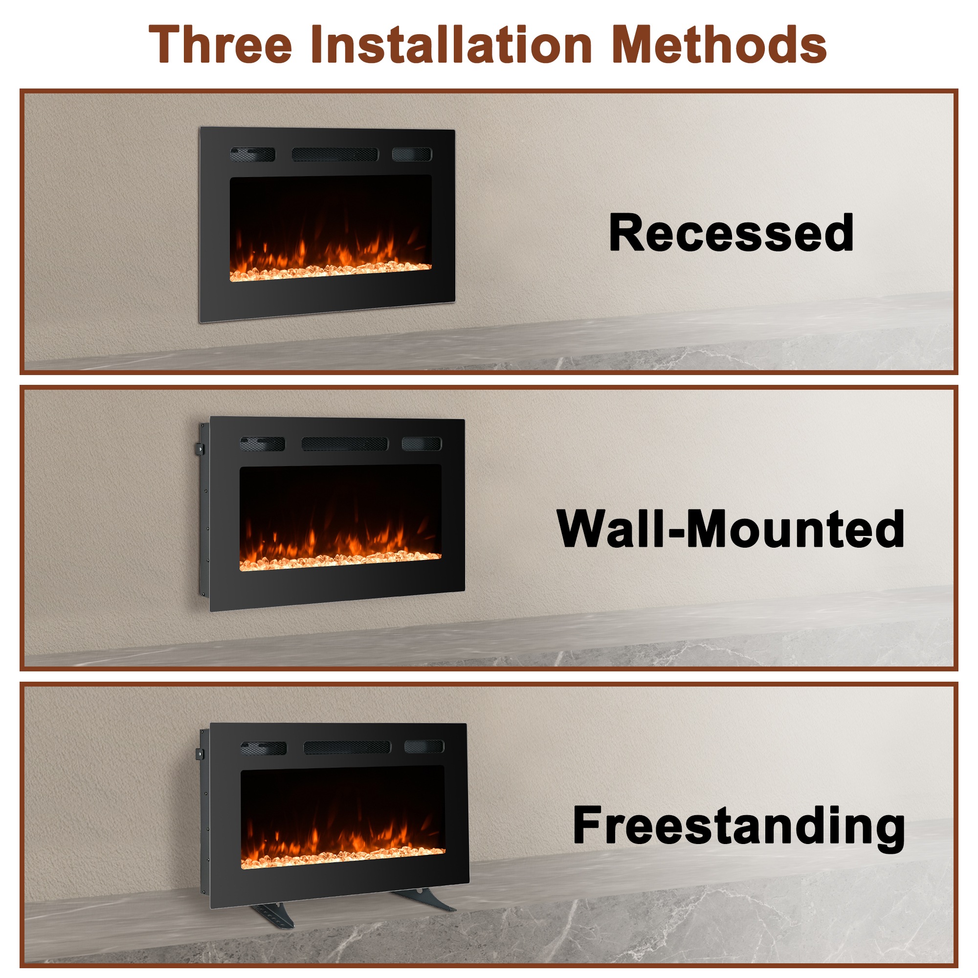 Mondawe 5000 Maximum BTUs 30/36/42/50 Inch W Black Fan-forced Electric  Fireplace