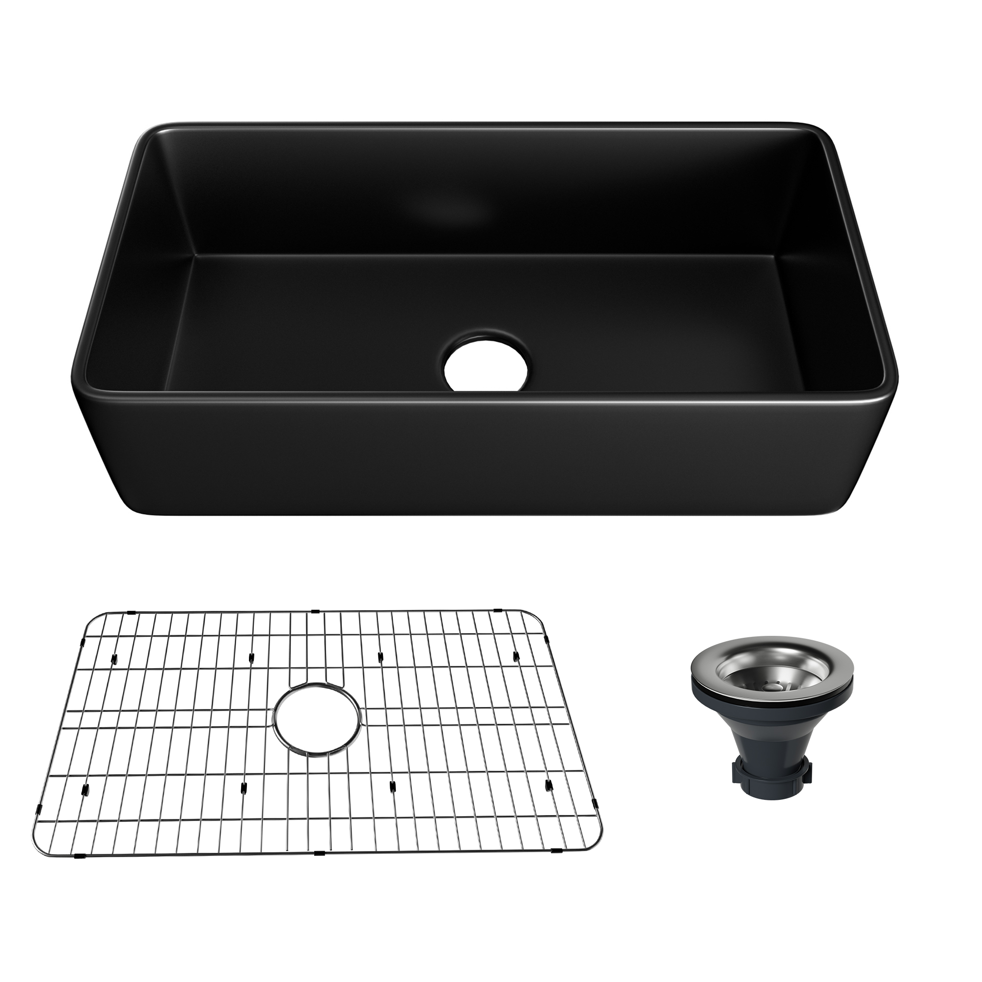 Farmhouse 36 In. Matte Black Single Bowl Fireclay Kitchen Sink Comes With Pull Down Kitchen Faucet-Mondawe
