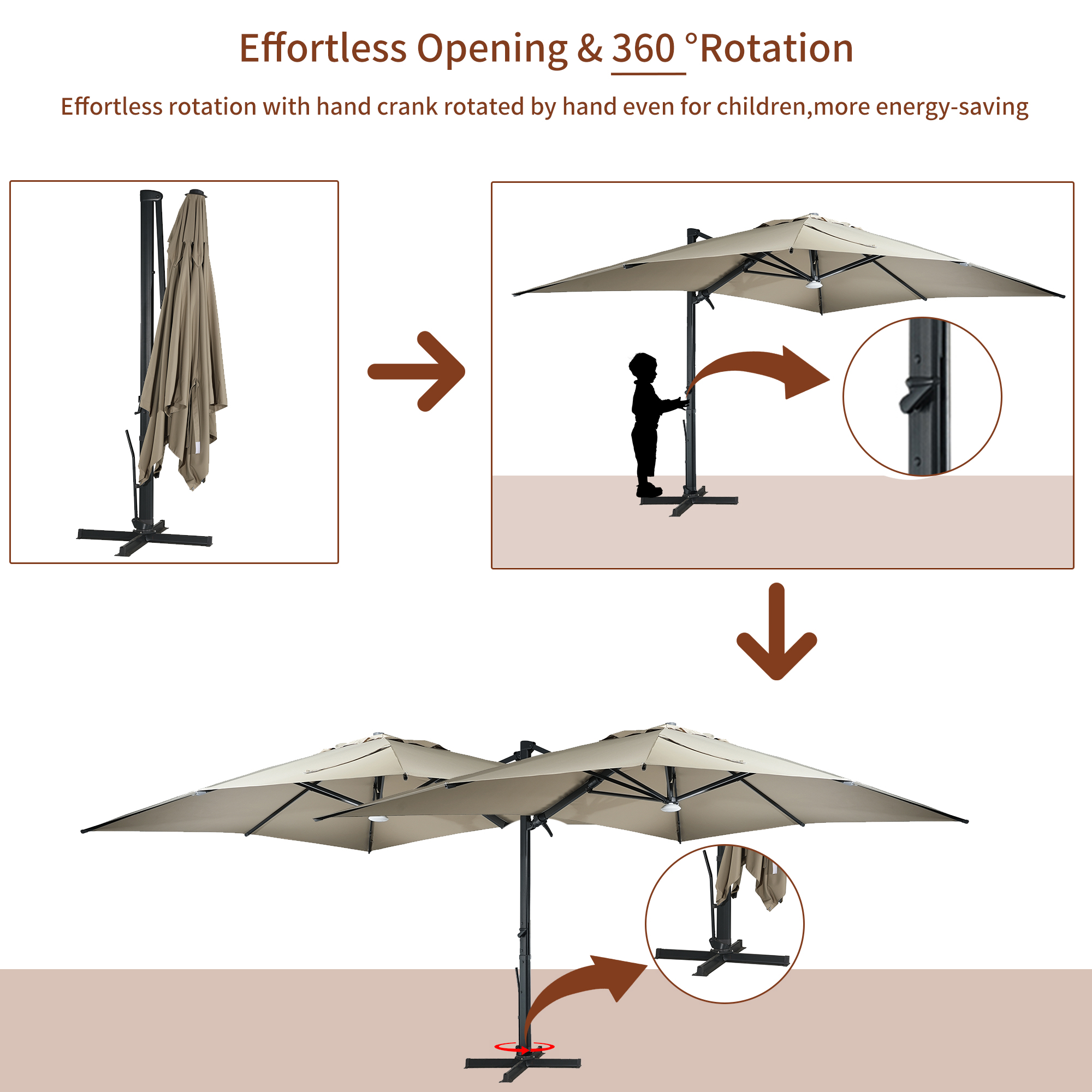 10ft Square Aluminum 90° Adjustable Tilt Umbrella with Base for Outdoor Patio Umbrella-Mondawe