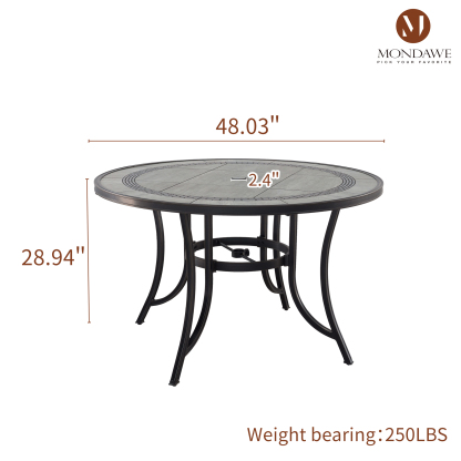 Mondawe Patio Round Dining Table Bronze Rust Resistant Cast Aluminium 48 inch Outdoor Table Porcelain Tile Top Dining Table Furniture with 2.4inch Umbrella Hole for Backyard Poolside-Mondawe