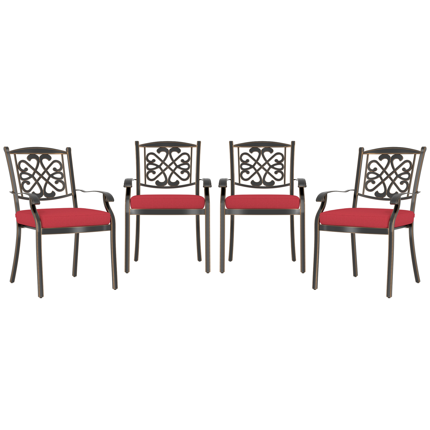 Mondawe 5Pcs Cast Aluminum Dining Set with Round Tile-Top Table and Flower-Shaped Backrest Dining Chairs In Red/Beige-Mondawe