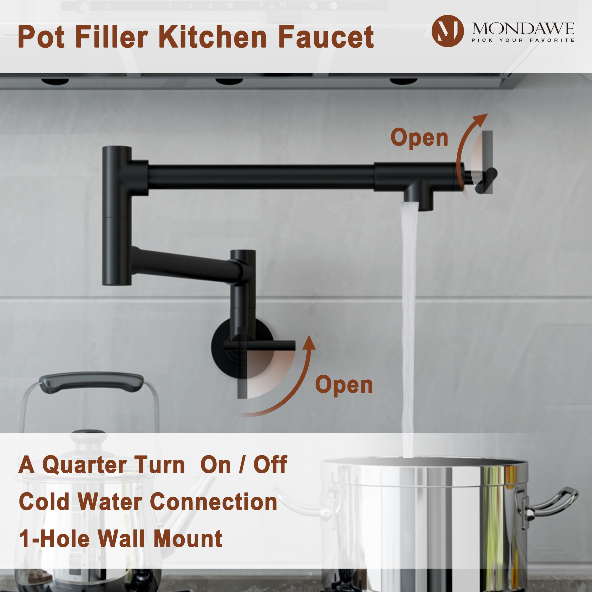 Mondawe 2-handle Pot Filler Faucet Wall Mount Kitchen Faucet-Mondawe