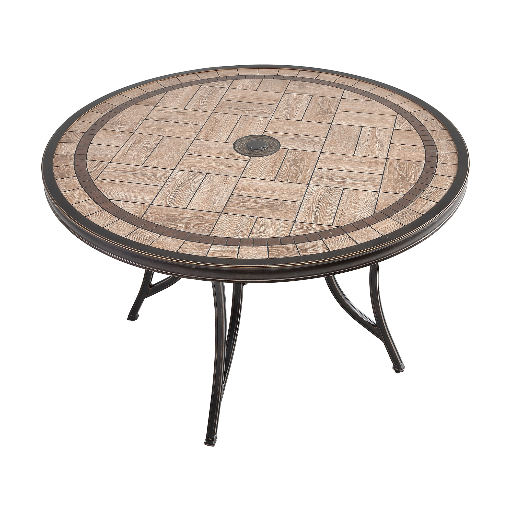 Mondawe 48-In Patio Round Tile-Top Dining Table with Umbrella Hole-Mondawe