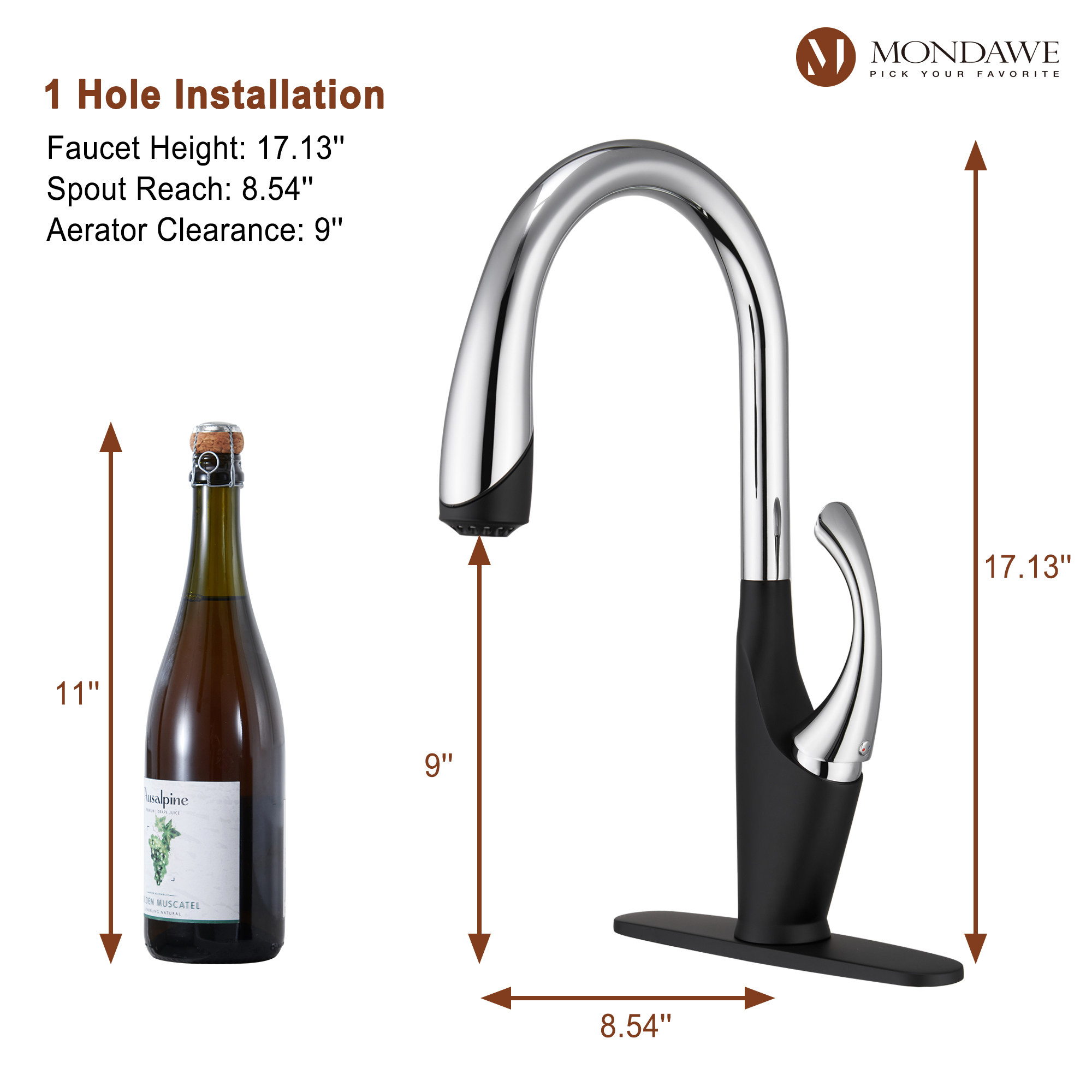 Mondawe 3-Function Tulip High Arc Pull Down Single Handle Deck Mount Kitchen Faucet with Sprayer-Mondawe