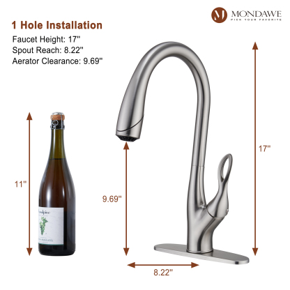 Mondawe 3-Function High Arc Pull Down Single Handle Deck Mount Kitchen Faucet-Mondawe