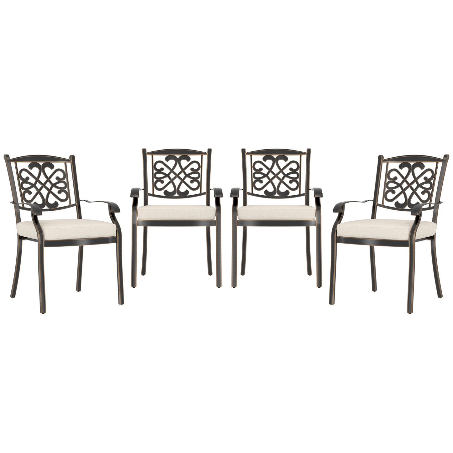 Mondawe 5Pcs Cast Aluminum Dining Set with Round Classic Pattern Table and  Flower-Shaped Backrest Dining Chairs In Red/Beige-Mondawe