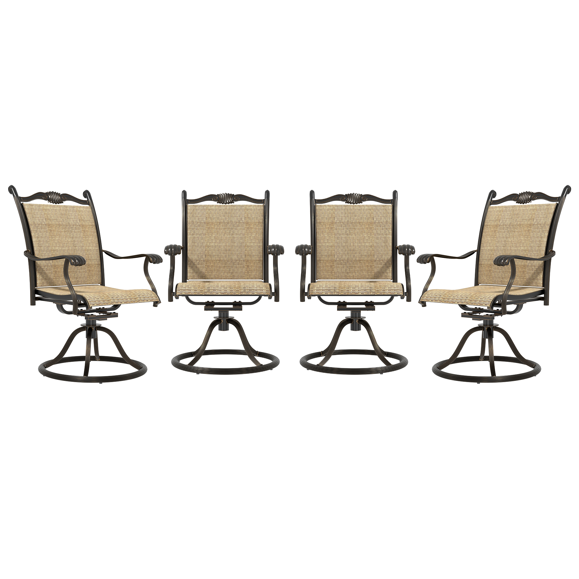 Mondawe 5Pcs Cast Aluminum Dining Set with Round Classic Pattern Table and Textilene Swivel Chairs-Mondawe