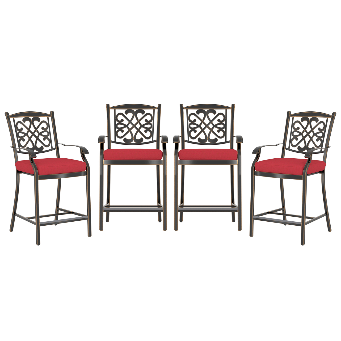 Mondawe 5Pcs Cast Aluminum Dining Bar Set with Round Table and Diamond-Mesh Curved Backrest Dining Chairs in Red/Beige-Mondawe