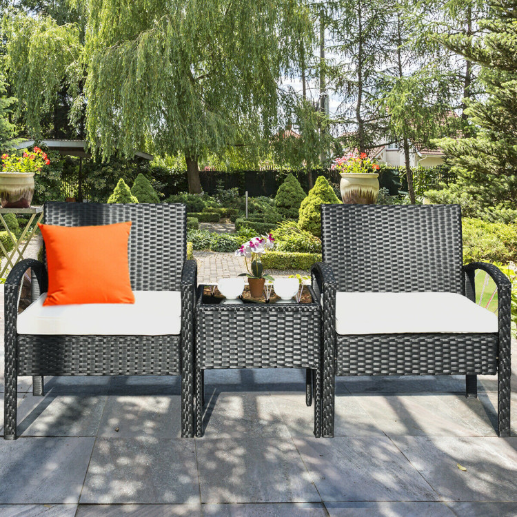 Mondawe 3 Pieces Outdoor Rattan Patio Conversation Set with Seat Cushions-Red-Mondawe