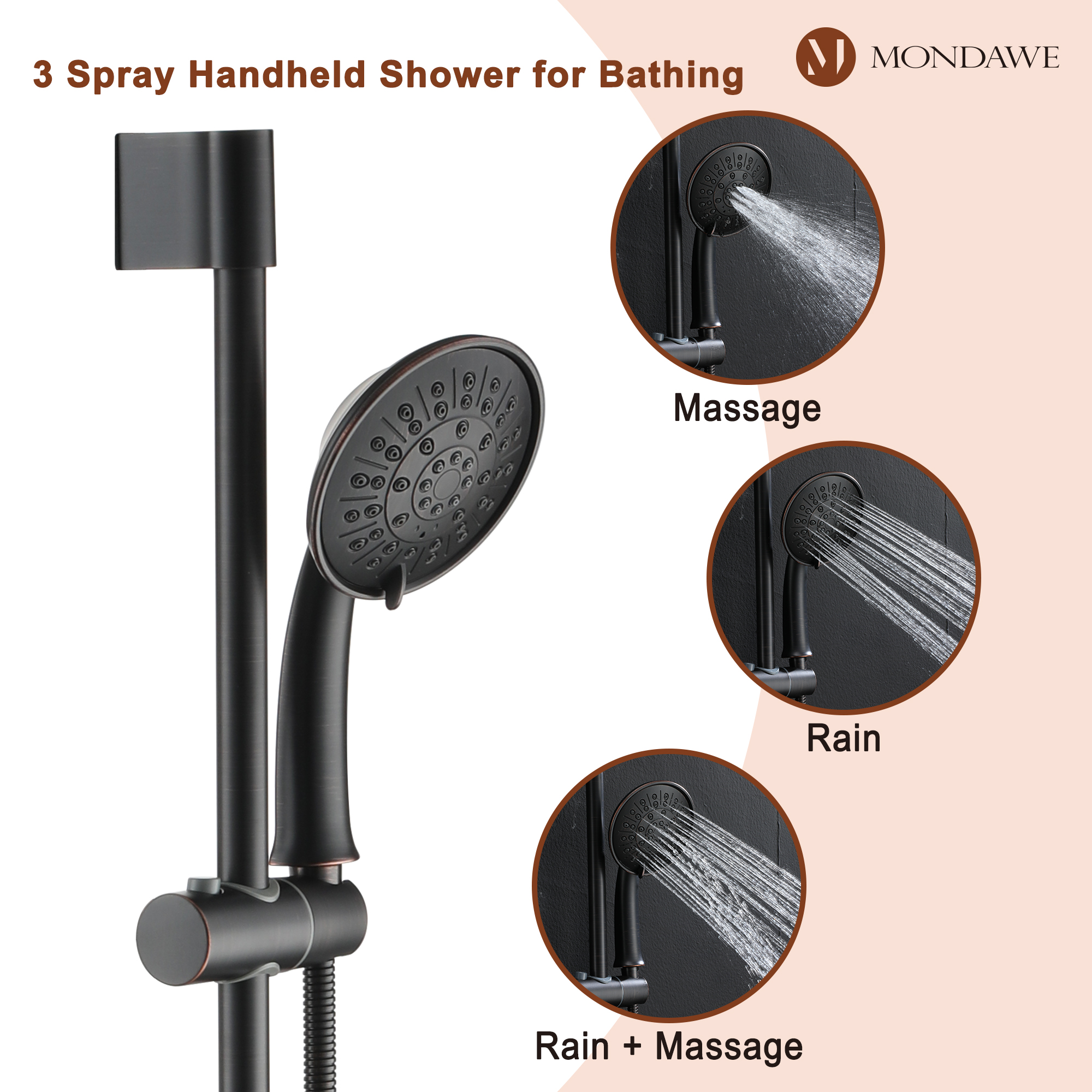 Mondawe Retro Series 2-Spray Patterns with 1.8 GPM 8 in. Rain Wall Mount Dual Shower Heads with Handheld and Spout in Brushed Nickel/ Black/ Bronze/Brushed Gold
