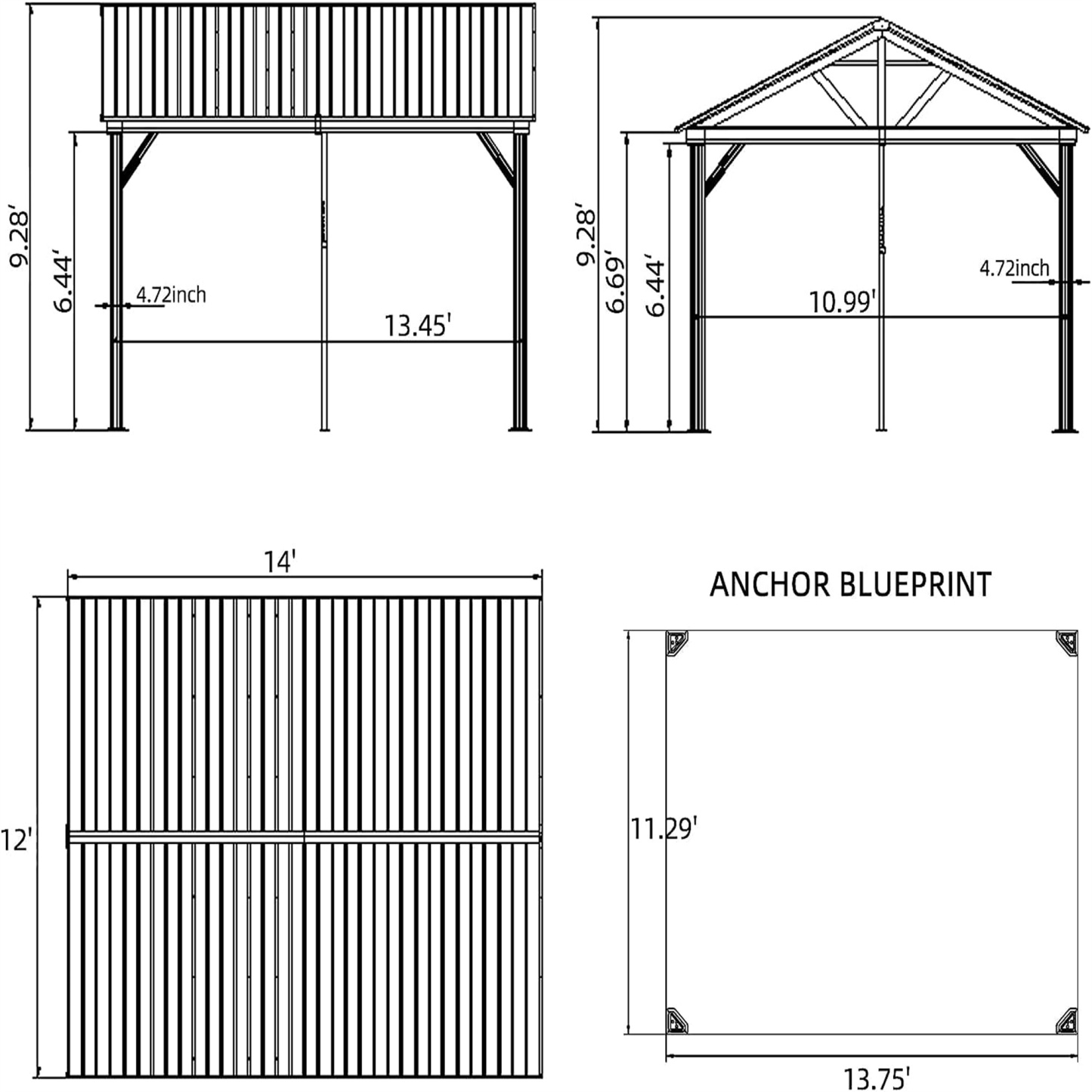 Mondawe 12x14 ft Outdoor Aluminum Hardtop Gazebo with Galvanized Steel Gable Canopy for Patio Decks Backyard Yellow-Brown