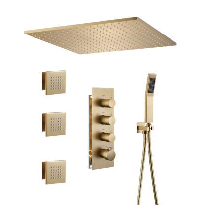 BG-20 Inch Ceiling Mounted Rain Shower Head System Luxury 3-Spray Patterns Thermostatic Shower Faucets Sets Complete with 3-Function Shower Head and Solid Brass Handshower-Mondawe