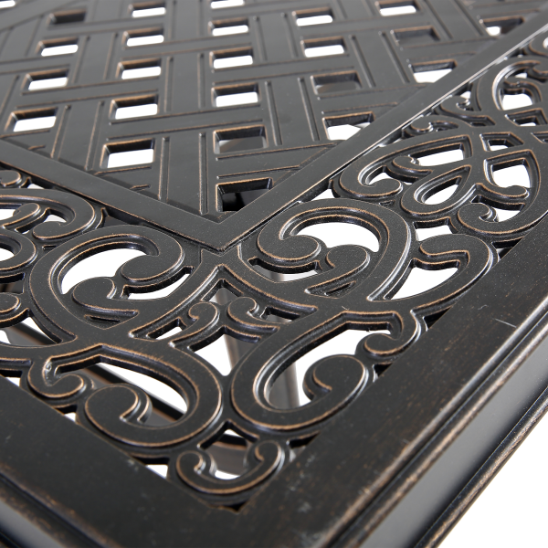 Mondawe Patio Rectangle Cast Aluminum Dining Table with Umbrella Hole (Black Gold)-Mondawe