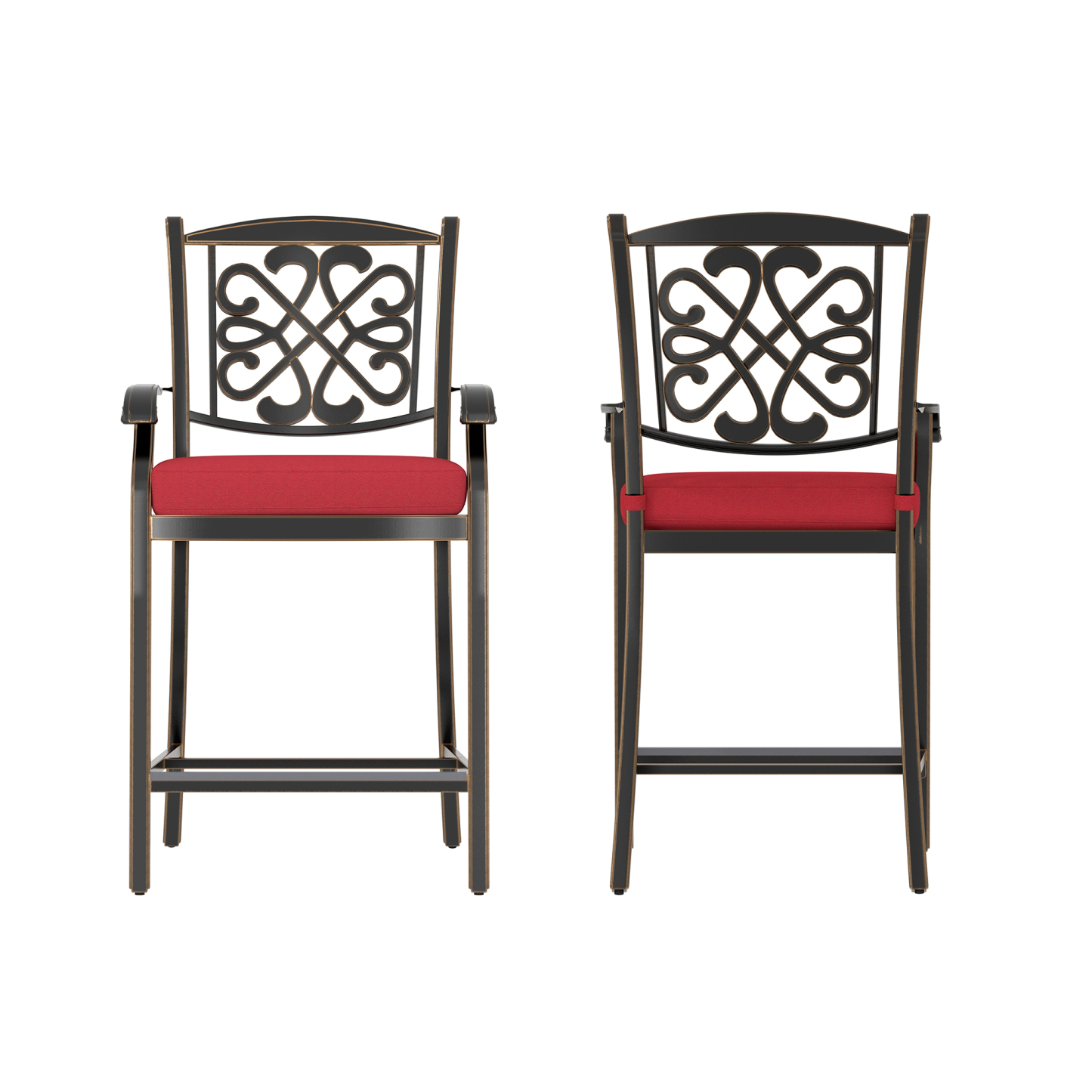 Mondawe 4 Pieces Cast Aluminum Diamond-Mesh Curved Backrest Dining Bar High Chairs In Red/Beige-Mondawe