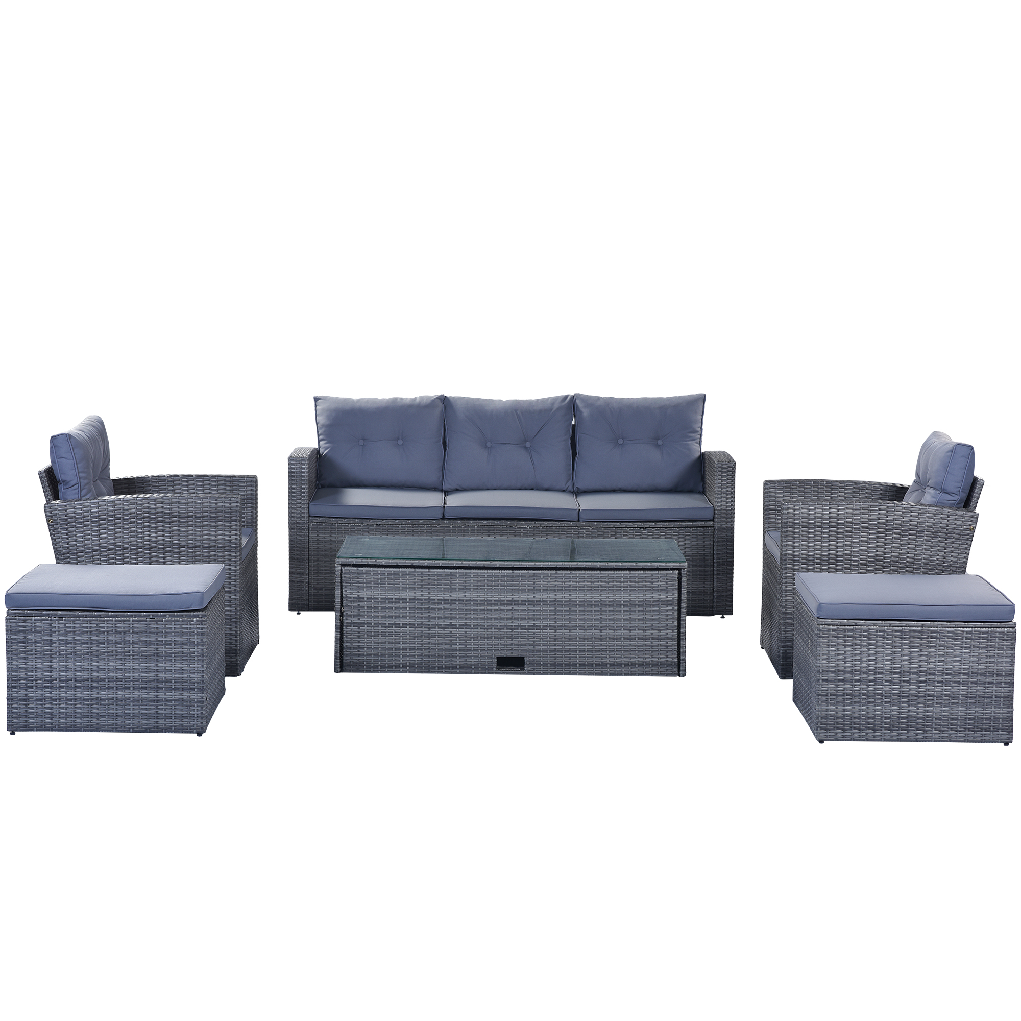 Mondawe 6-piece All-Weather Wicker PE rattan Patio Outdoor Dining Conversation Sectional Set with coffee table, wicker sofas, ottomans, removable cushions-Mondawe