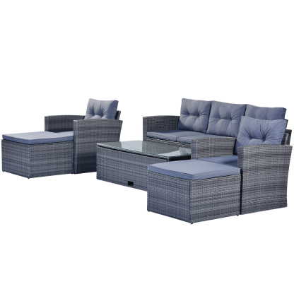 Mondawe 6-piece All-Weather Wicker PE rattan Patio Outdoor Dining Conversation Sectional Set with coffee table, wicker sofas, ottomans, removable cushions-Mondawe