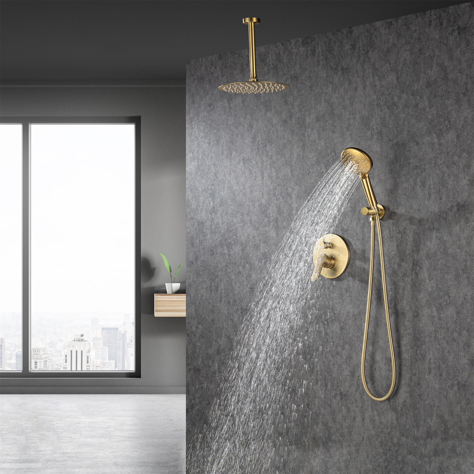 Black Shower System, Ceiling Rainfall Shower Faucet Sets Complete of High Pressure, Rain Shower Head with Handheld, Bathroom 10\\\\\\\'\\\\\\\' Shower Combo with Rough-in Valve Included-Mondawe