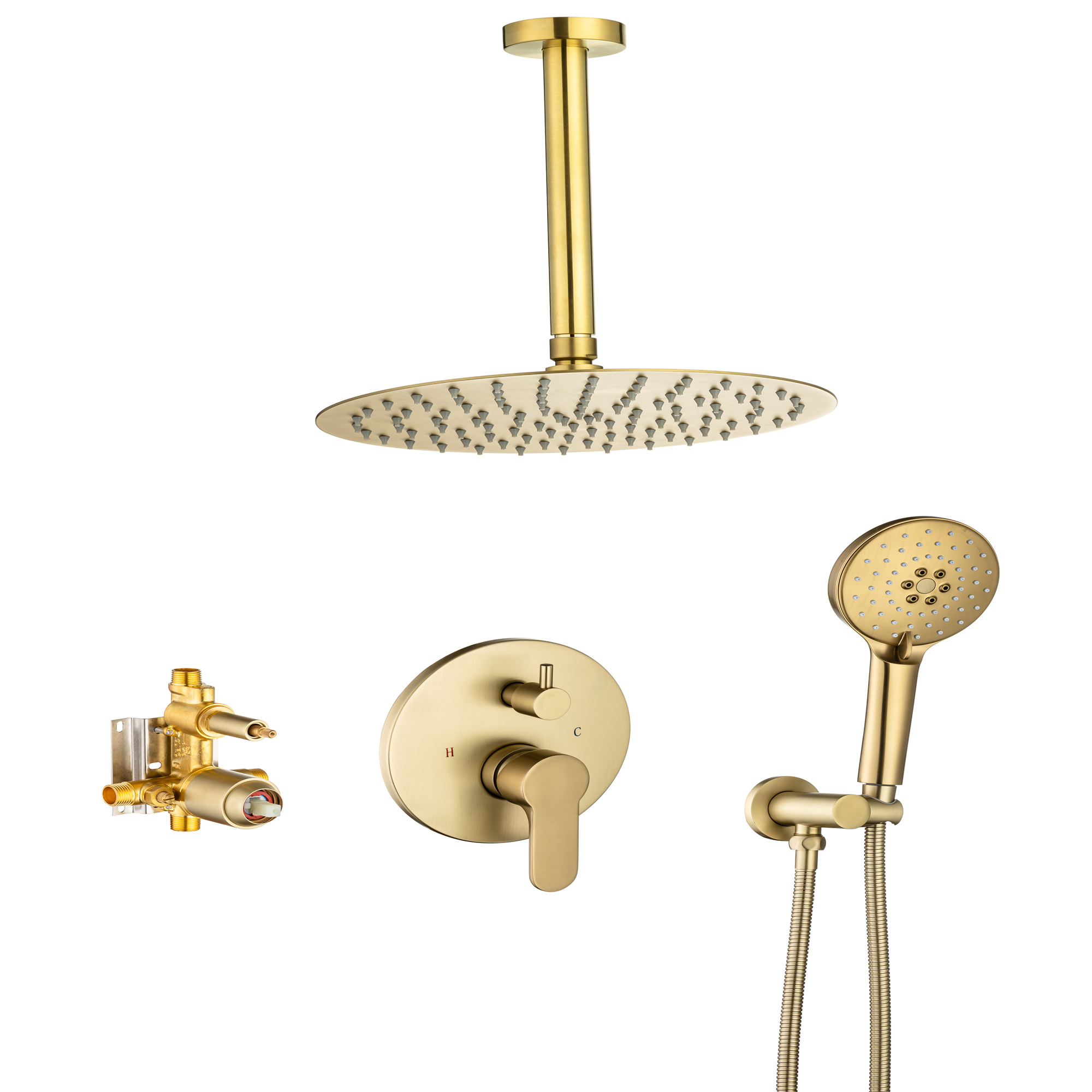 Black Shower System, Ceiling Rainfall Shower Faucet Sets Complete of High Pressure, Rain Shower Head with Handheld, Bathroom 10\\\\\\\'\\\\\\\' Shower Combo with Rough-in Valve Included-Mondawe