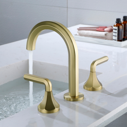 Hexagon 8 In Widespread Double-Handle Brass 3-Hole Widespread Bathroom Sink Faucet Bath Faucets-Mondawe