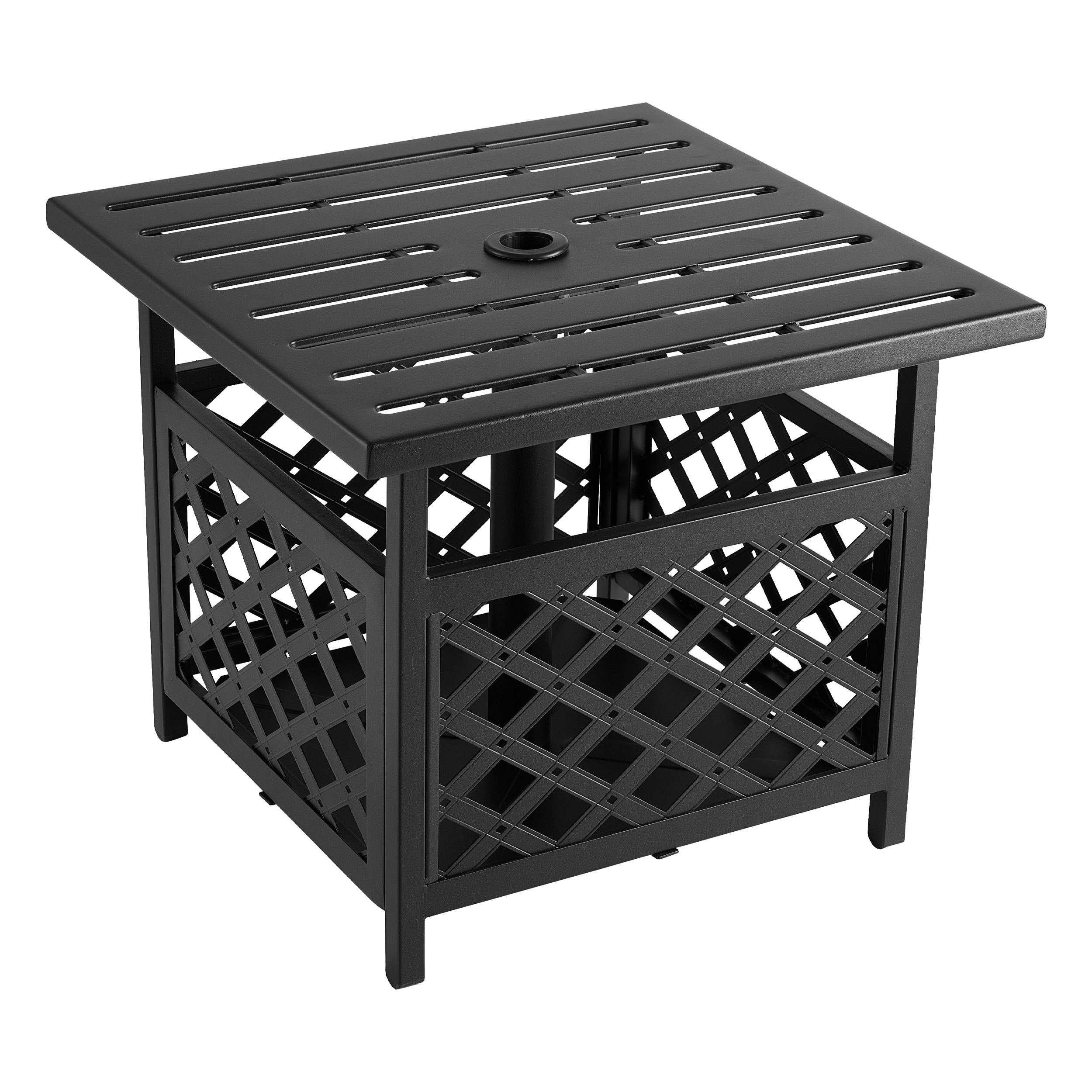 Mondawe 25.35 lb Metal Patio Umbrella Table Outdoor Bistro Table with Umbrella Hole in Black-Mondawe