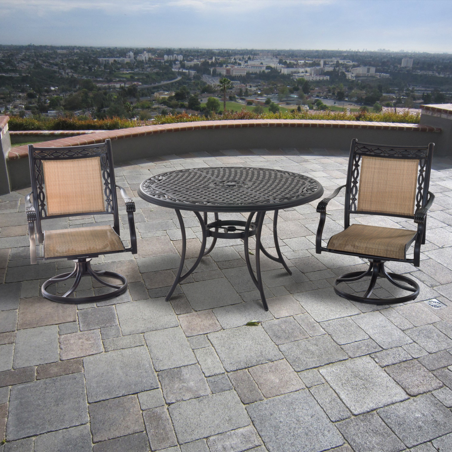 Mondawe 3-Piece Outdoor Patio Teslin Swivel Chair Set with Round Table-Mondawe