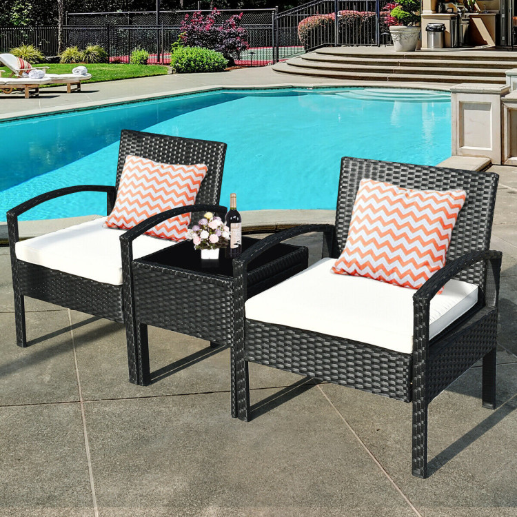 Mondawe 3 Pieces Outdoor Rattan Patio Conversation Set with Seat Cushions-Red-Mondawe