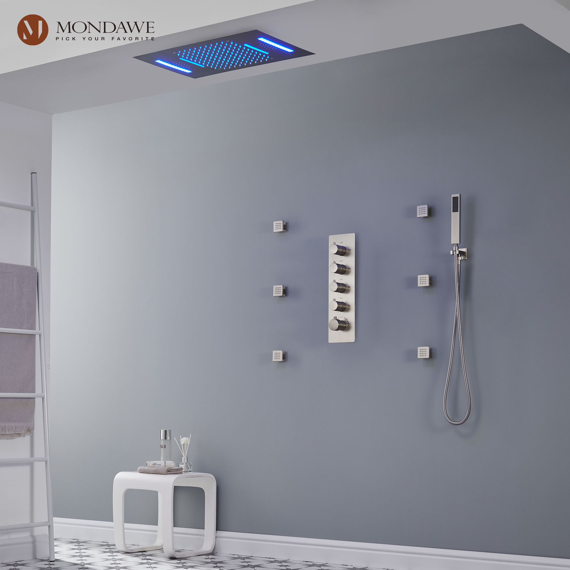 Mondawe Luxury 4-Way Thermostatic Shower System with LED and Music Player-Mondawe