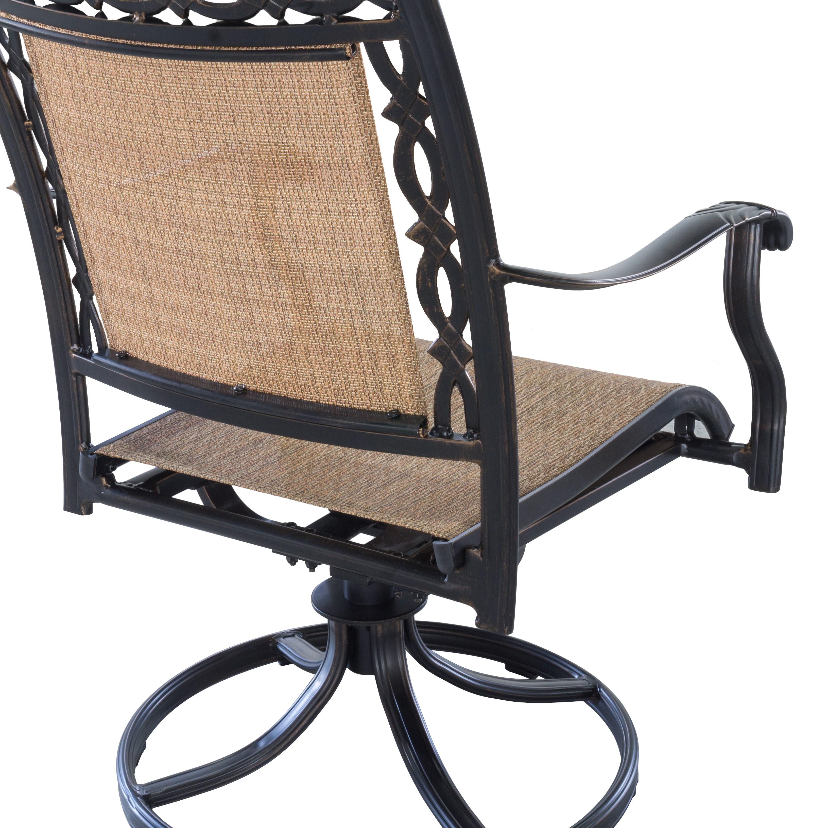 Mondawe 5-Piece Outdoor Patio Cast Aluminum Swivel Chair Set with Round Table(Brown)-Mondawe