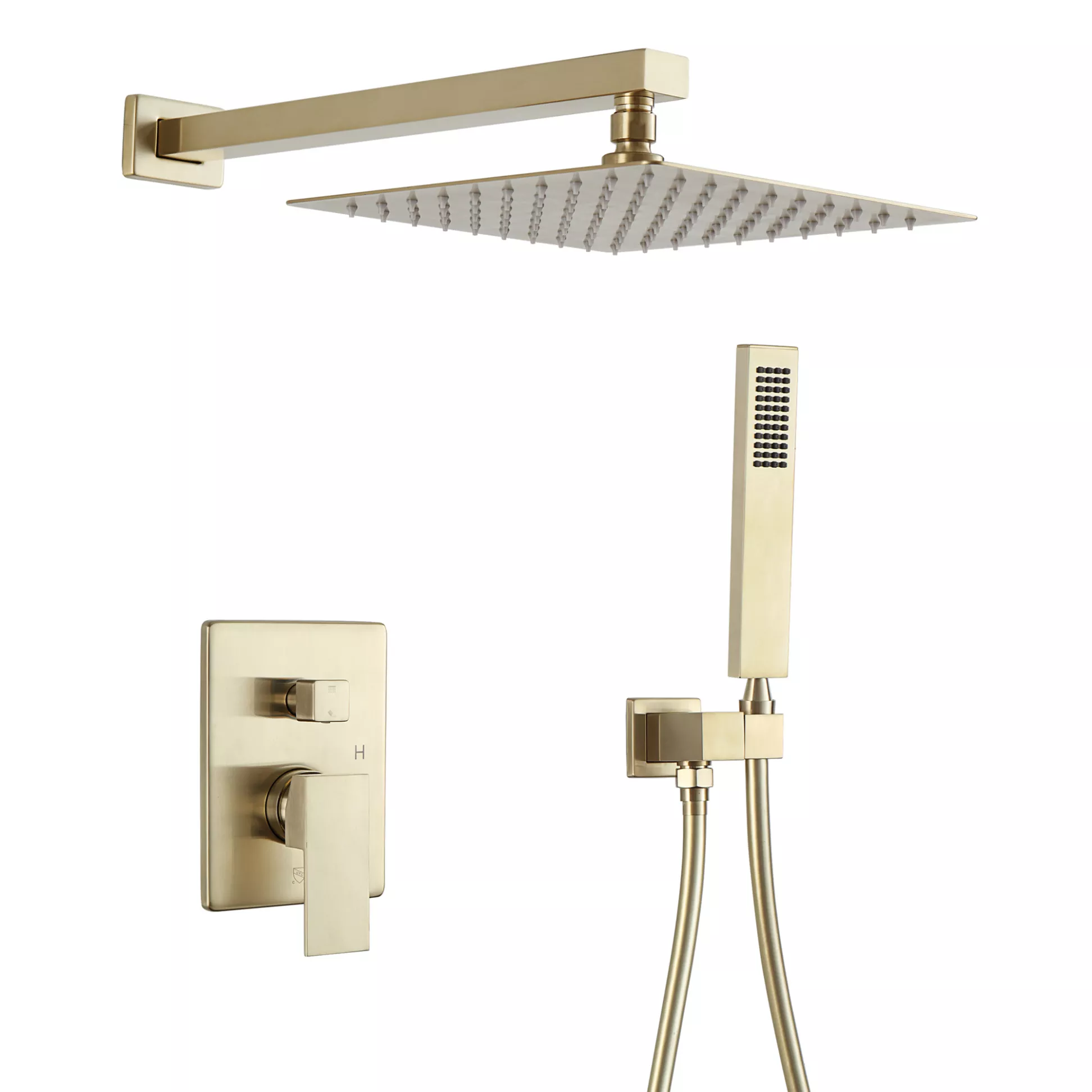Mondawe 10 Inch Square Wall Mount Dual Shower Heads 1-Spray Patterns Pressure Balance Shower Faucets Set with 2.5 GPM Wall Mount Dual Shower Heads（chrome, nickel, black, gold, gun black）-Mondawe