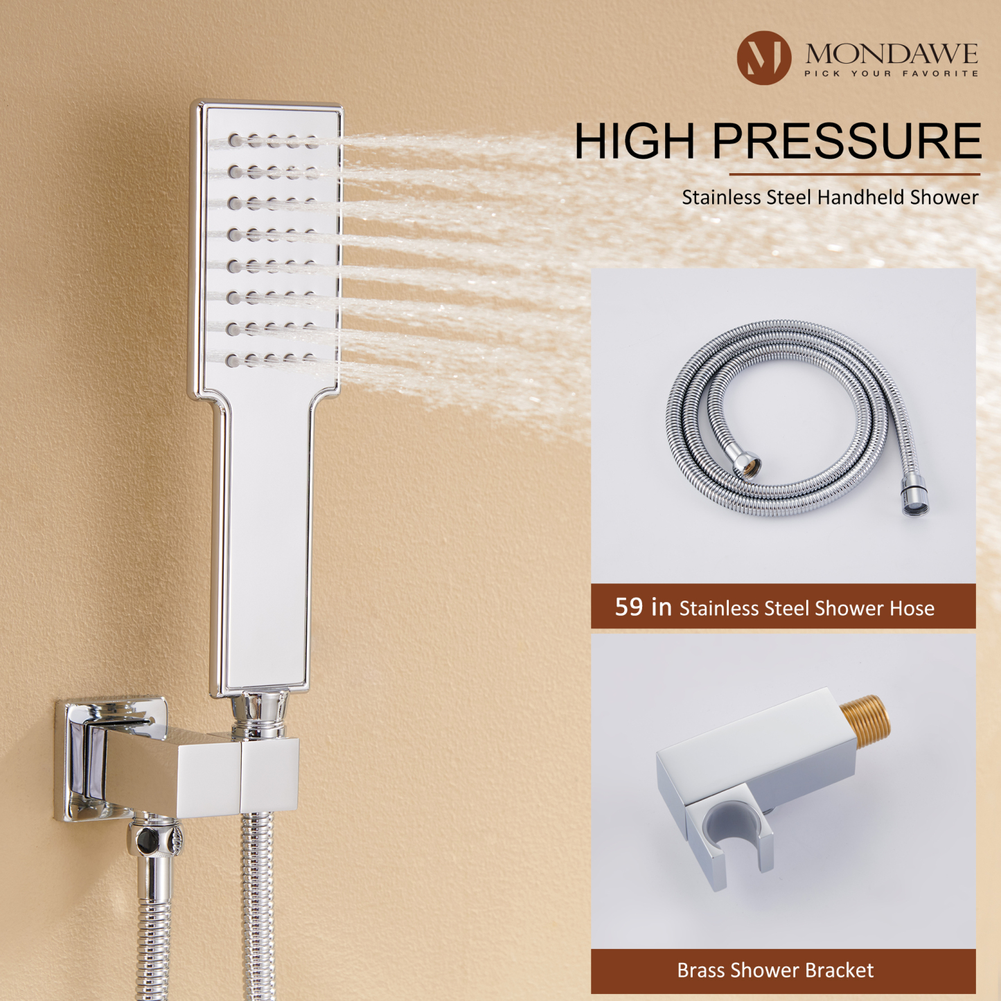 Mondawe Luxury Rain Dual Shower Heads Wall Mounted 22 in. with Digital Temperature Display 4 Spray Patterns Thermostatic and 3 Body Jets-Mondawe
